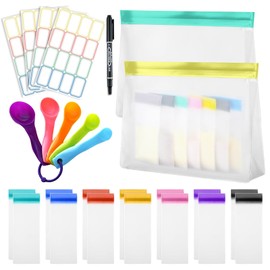 ZVRSUA Protein Powder Travel Container Set, 23 Pieces, Reusable Plastic Containers for Dietary Supplements to Take, Portable Waterproof, Portable Refill Container with Measuring Spoon