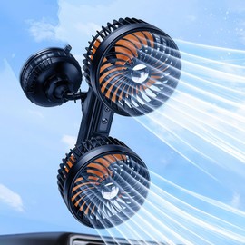 HIYJEN Dual Head Car Fans That Blow Cold Air, 4000Mah Battery Powered Rechargeable Fan For Car, Suction Cup Fan for Semi Truck Rv Van Window Dashboard, Cool Your Car without Ac Summer Car Accessories