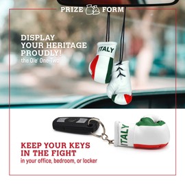 PRIZE FORM Mini Boxing Gloves and Boxing Glove Keychain - Italian Flag Theme for Car Rearview Mirror Accessories, Keychain for Backpack and Gym bags (Italy)