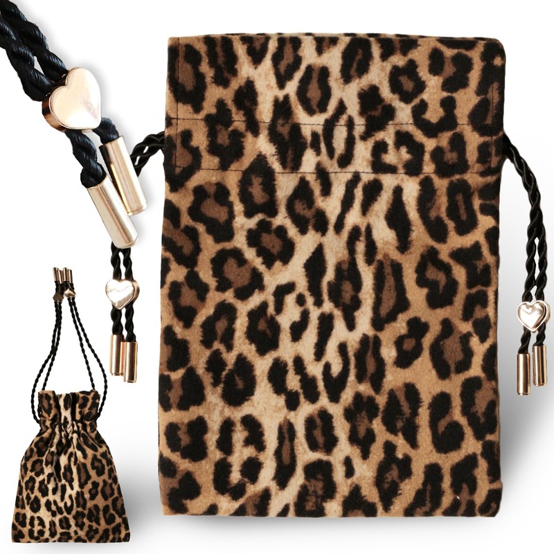 DarlingMart Women's Leopard Bag Pouch, Drawstring Bag, Bag-in-Bag, Made in