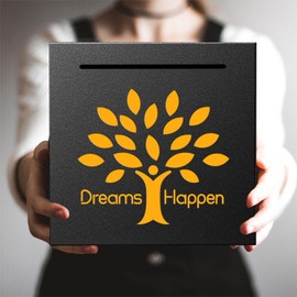 HCHANGEN Piggy Bank Must Break to Open, Stainless Steel Piggy Bank Creative Safe Bank for Real Money (Dreams Happen-Black, 4.72 inches)
