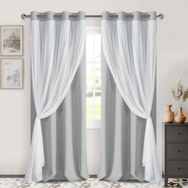 DWCN Layered Curtains for Living Room Blackout and Sheer Curtains Grommet Top Window Curtain Panels with Sheer Overlay for Bedroom, 52" x 84", Cloud Grey, 2 Pieces