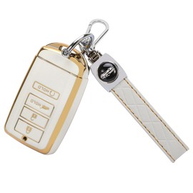 TOMALL for Acura Key Fob Cover with Keychain 4 Buttons Soft TPU Key Fob Protector Compatible with Acura CDX RDX RLX TLX TLX-L ILX NSX Key Case, White