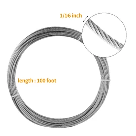 Eowpower 1/16 inch Stainless Steel 304 Aircraft Cable Wire Rope Marine Grade, 100 FT Length 7x7 Strand Core with 50 Pieces Aluminum Sleeves and 12 Pcs Thimbles