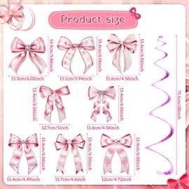 Bow Party Hanging Swirls, Pink Birthday Party Decortions, Coquette Birthday Decortions Bow Party Decorations for Women Female Bow Birthday Bridal Shower Bachelorette Party Decor (Pink, 16pc)