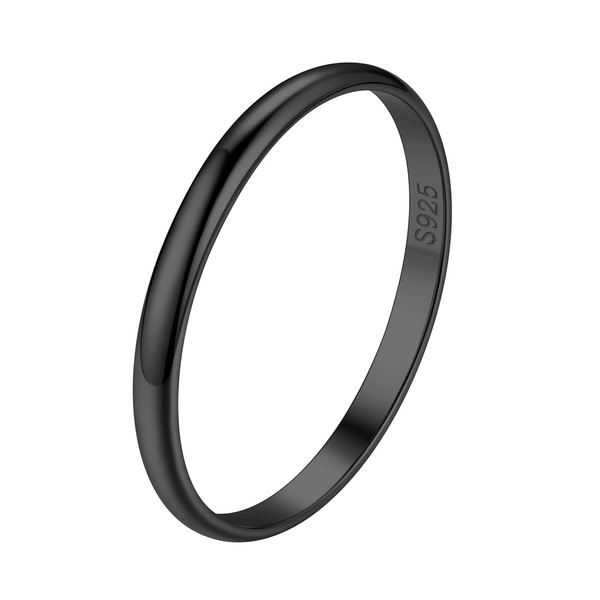 Suplight Black Rings for Women 925 Sterling Silver Pinky Band