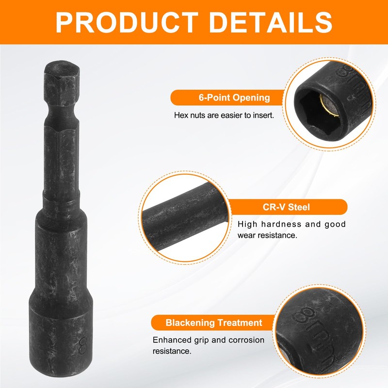 sourcing map Magnetic Nut Driver 8mm Hex Drive Socket CR-V