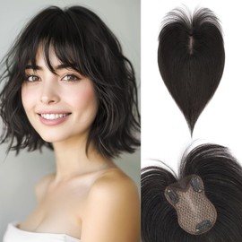 SEGOHAIR Real Hair Topper for Women - 21 g Hand Tied Base Hair Topper Lace Base, Pony Hairpiece Made of 100% Real Hair Clip in Topper, Breathable Tulle Net, Natural Colour