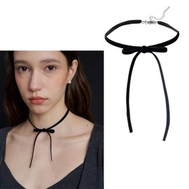 Fogun Unique Bowknot Neckpiece Elegant Black Bowknot Necklace Delicate Neckband Ornament for Weddings and Dates, As show, flannel, No Gemstone