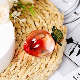 YWHL Handcraft Glass Peach Figurine Kitchen Decor, Crystal Art Fruit Collectibles, Pech Decor for Home Office Tabletop