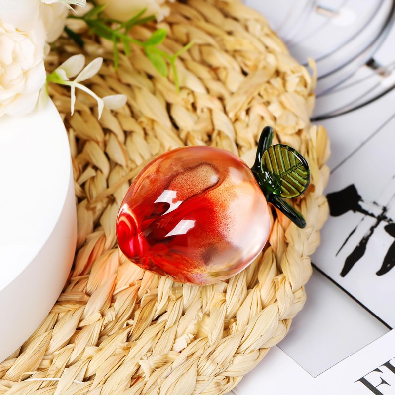 YWHL Handcraft Glass Peach Figurine Kitchen Decor, Crystal Art Fruit