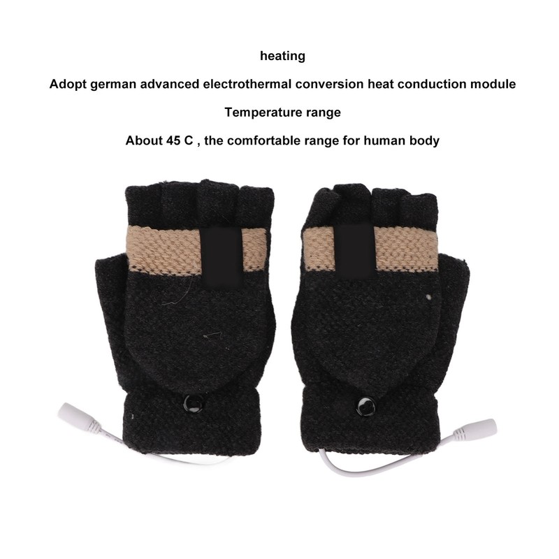 USB Heated Gloves Full and Half Fingers Washable Knitting Electric