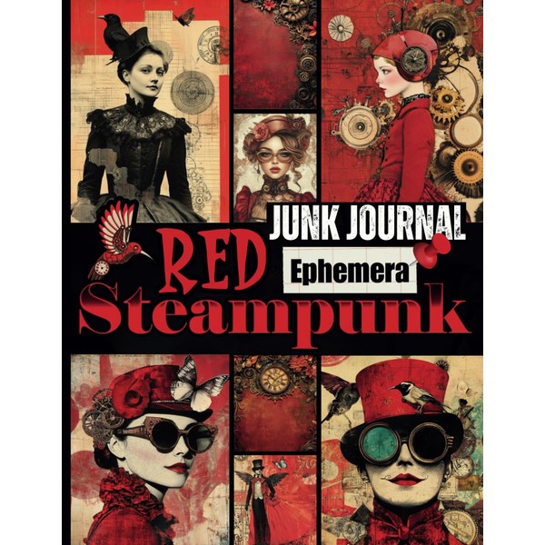 Red Steampunk Junk Journal Ephemera: A Striking Collection of Crimson-Themed