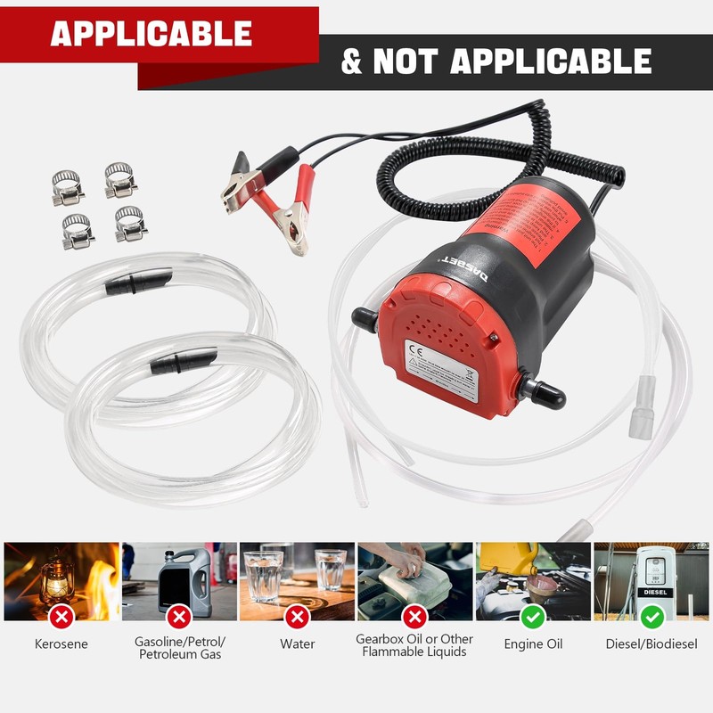DASBET 12V 60W Oil Change Pump Extractor, Oil/Diesel Fluid Pump