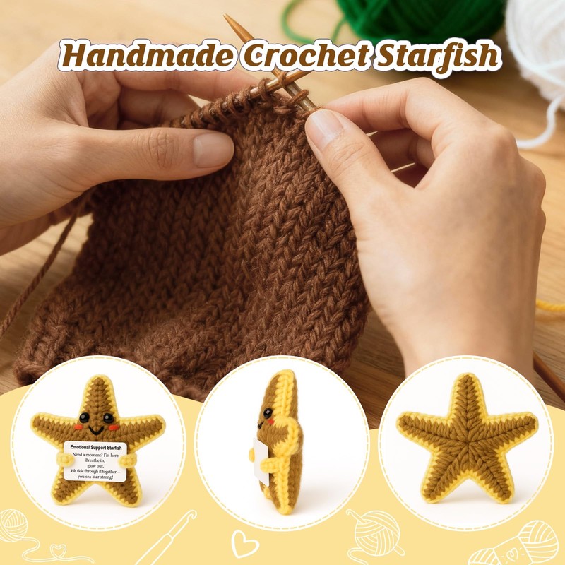 Weming Emotional Support Plush- Mini Crochet Starfish with Message Sign,