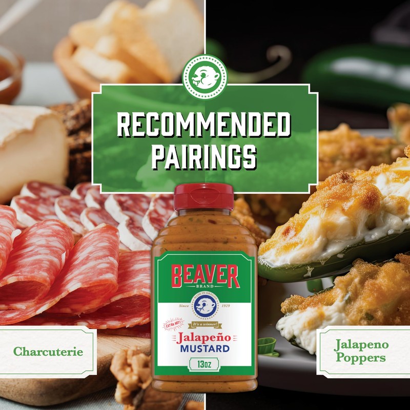 Beaver Brand Extra Hot Jalapeño Mustard, Spicy Mustard with Jalapeño