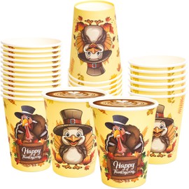 Thanksgiving Paper Cups Disposable Turkey Cup for Thanksgiving Day Fall Theme Party Decoration Supplies 30 Pcs
