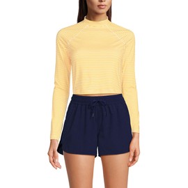 Lands' End Women's Long Sleeve Cropped UPF 50 Rash Guard X-Large Sweet Mango Mini Stripe