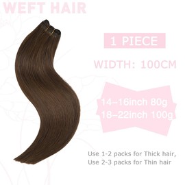 Sindra Weft Hair Extensions Human Hair Chocolate Brown Invisible Hair Wefts Human Hair Sew in Hair Extensions Real Human Hair Double Weft Silky Straight Remy 18Inch 100G(weft#4 18inch)
