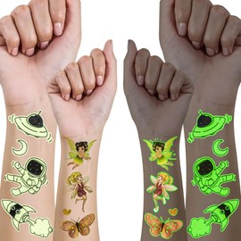 Outer Space Kids Tattoos, Pack of 20 Glow Kids Tattoo Stickers, Temporary Tattoos Easter Gifts, Children's Easter Favours, Giveaway Children's Birthday Party Gifts