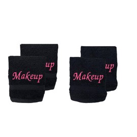 Liberty21 Makeup Embroidered Towel Set for face. 100% Soft Cotton. Facial Makeup Remover Washcloths. Reusable Face Towel Set of Four. (Black & Pink Embroidery)