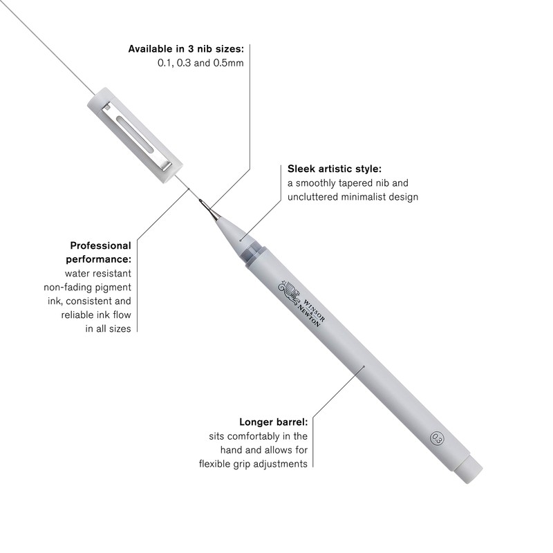 Winsor & Newton Fineliner Fine Point Pen, 0.1mm Tip, Cool