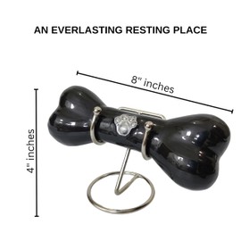 AYZCORP Aluminium Bone Shape Pet Urn - Black, Solid, Glossy Finish - Paw Print Design with Display Stand - Memorial Keepsake for Dogs, Cats