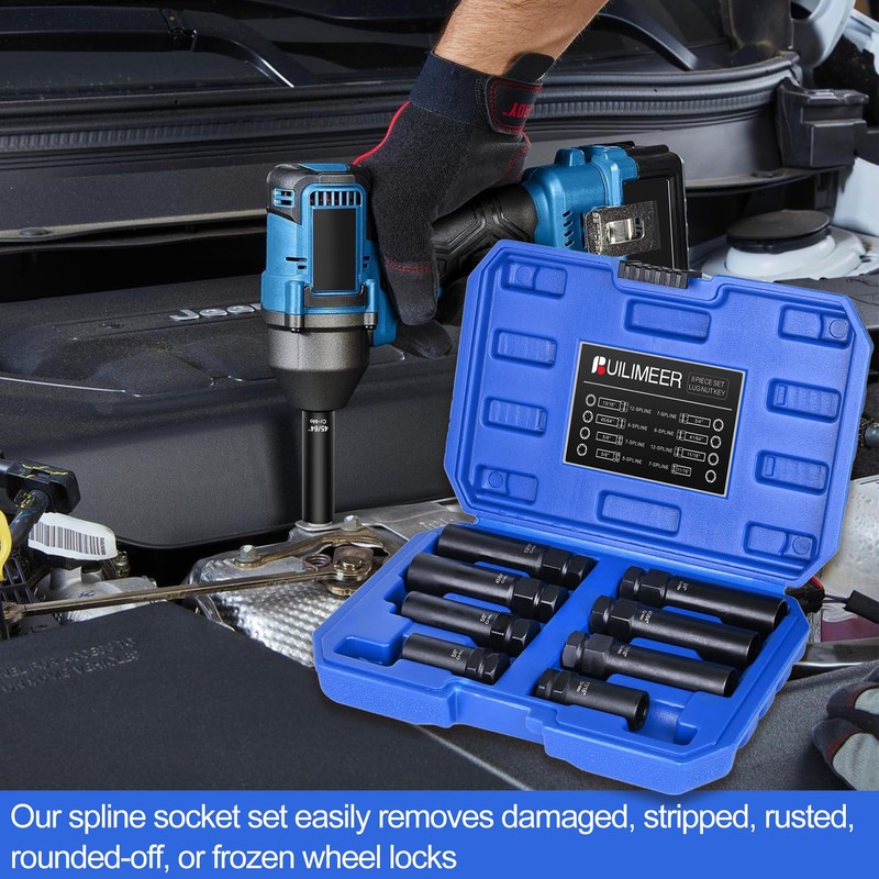 Builimeer Spline Lug Nut Socket Set - 8 Pieces Locking