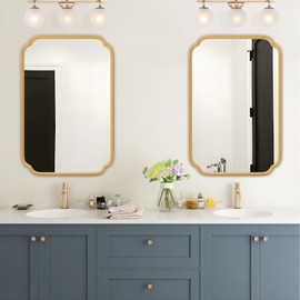 Ferytange Gold Bathroom Vanity Mirror for Wall 24" x 36" Modern Rounded Rectangle Mirror with Metal Framed Mirrors for Over Sink Wall Decorative (Horizontal/Vertical)