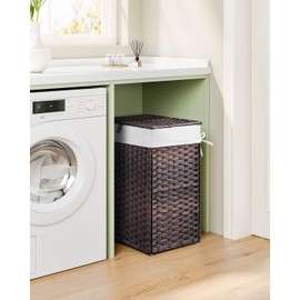 Greenstell Laundry Hamper with Lid, 60L Clothes Hamper with 2 Removable Liner Bags & 2 Mesh Laundry Bags, Handwoven Synthetic Rattan Laundry Basket for Clothes, Toys in Bathroom, Bedroom Brown