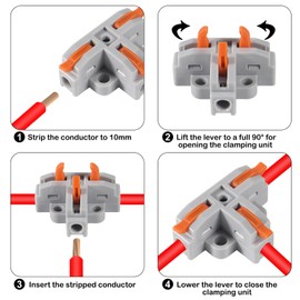 30Pcs Compact Wire Conductor Connector, T-Shape Lever Nut Wire Connector, Quick Splitter 3 Way Electrical Connectors, AWG 28-12