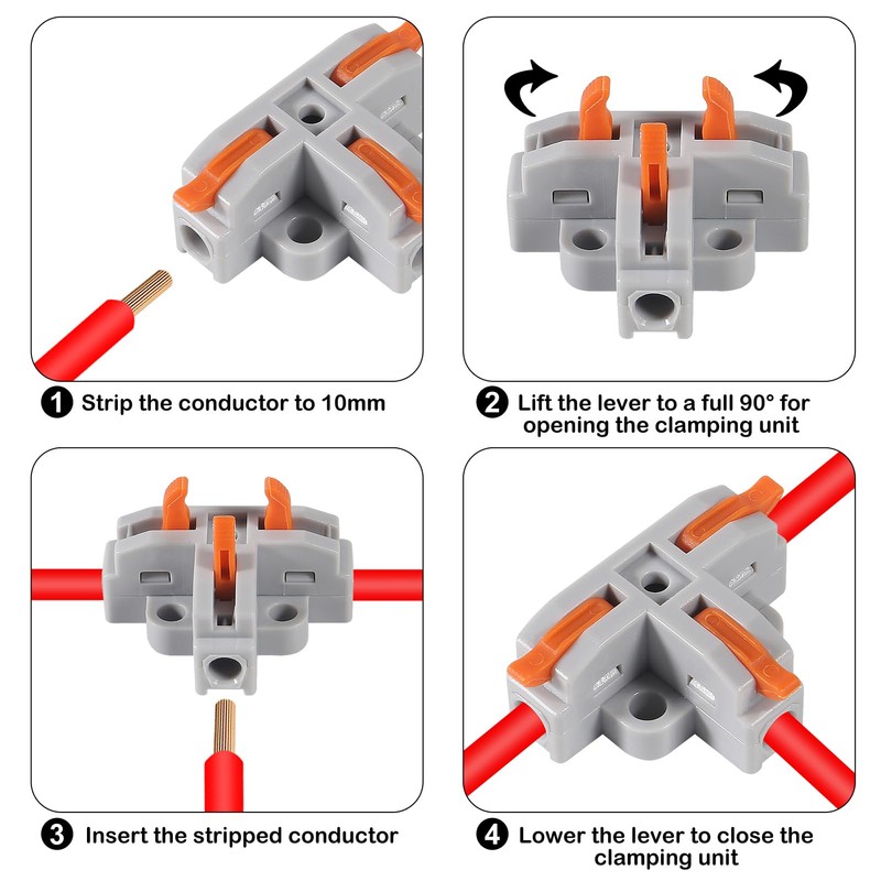 30Pcs Compact Wire Conductor Connector, T-Shape Lever Nut Wire Connector,