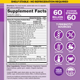 Vital Planet - Vital Flora Probiotics for Women Over 55 Daily Shelf Stable Probiotic 60 Billion CFU, 60 Diverse Strains, 7 Organic Prebiotics, Immune Support and Digestive Health 30 Capsules
