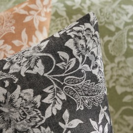 YZJZEDS Floral Jacquard Throw Pillow Covers Set of 2, Background/Charcoal 24x24 Inch, Farmhouse Decorative Cotton Dark Grey Cushion Covers for Sofa Bed Living Room Home Decor