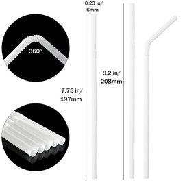 ALINK 500-Pack White Flexible Plastic Drinking Straws, Solid White Disposable Bendy Straws, 7.75 inch Long