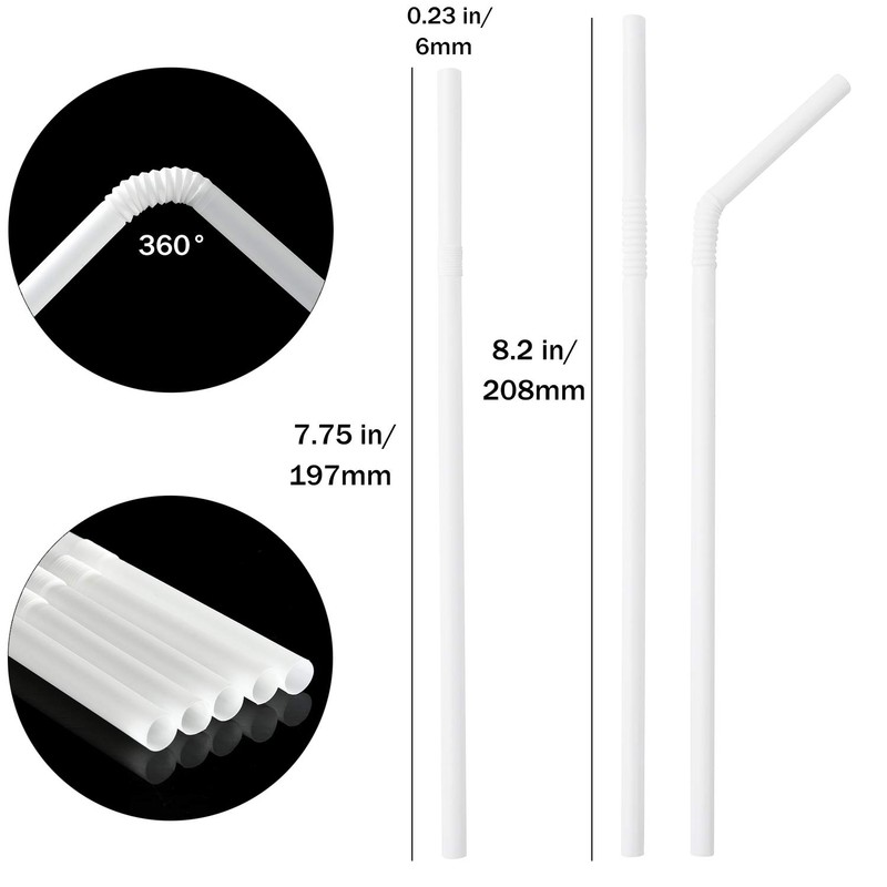 ALINK 500-Pack White Flexible Plastic Drinking Straws, Solid White Disposable