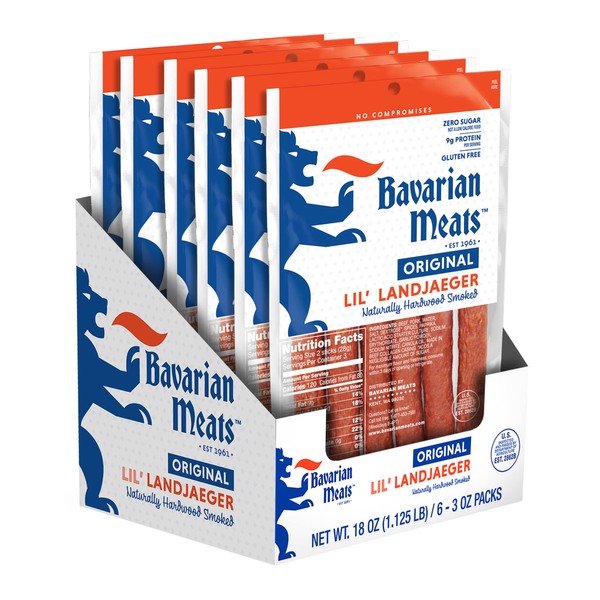 Bavarian Meats Lil' Landjaeger German Style Smoked Sausage Snack Sticks, 3 Ounce (Pack of 6)