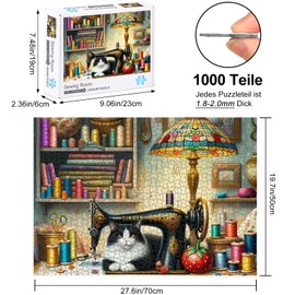 Bestdon 1000 Piece Jigsaw Puzzle for Adults, Sewing Room Cat Animal Puzzle, Challenging Puzzles Game for Family