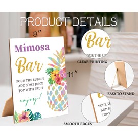 Hawaiian Mimosa Bar Sign for Bridal Shower, 1 Pack Wooden Sign with Stand Tabletop Decor, Tropical Bridal Shower Decoration, Engagement Bachelorette Party Supplies - JF02