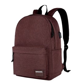 SUPACOOL Lightweight Casual Laptop Backpack with USB Charging Port For for Men and Women, Backpack for College, Coffee, 14, School