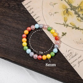 HANGINTHERE Multicolor Crystal Beaded Stretch Bracelet for Women Trendy, 7 Inches,8 mm