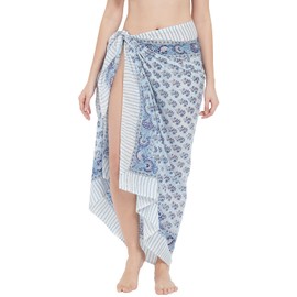 parihan Traje de baño de playa pareo para traje de baño, falda cruzada con estampado a mano, Moghul Blue, Talla única