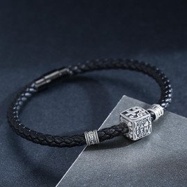 Faith Bracelet 925 Sterling Silver Faith Black Leather Cord Bracelet Celtic Knot Bracelet Amulet Guardian Jewellery for Men Women