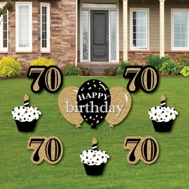 Big Dot of Happiness Adult 70th Birthday - Gold - Yard Sign and Outdoor Lawn Decorations - Happy Birthday Party Yard Signs - Set of 8