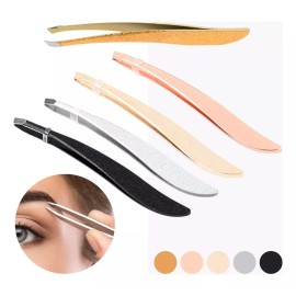 Veraly Pinzas Para Depilación Cejas Acero Inoxidable Punta Plana Color Cobre