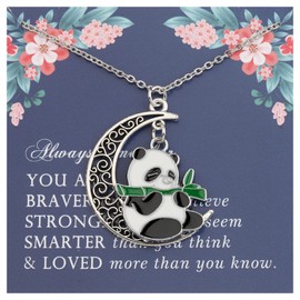 BEKECH Panda Bear Lovers Gift Eating Bamboo Panda Charm Crescent Moon Necklace for Animals Lover Crazy Panda Lady Jewelry, S, Stainless Steel, /na