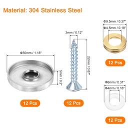 uxcell 12 Pcs Screw Covers Caps, 304 Stainless Steel Mirror Screws Decorative Caps Cover Nails, Mirror Screws Fasteners for Sign Advertising Hardware Construction, 30mm Diameter, Silver