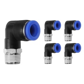 sourcing map 5pcs Push to Connect Fittings Male Elbow 1/2 Inch Tube OD x 3/8 Inch NPT Thread Plastic Quick Connect Air Hose Pneumatic Fitting Kit Push Lock Connector PL12-N03, Blue