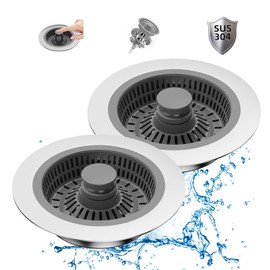 Drain Plug and Drain Strainer Kitchen Sink, Pack of 2 3-in-1 Pop-Up Floor Drain Filter Made of Stainless Steel for Standard Drains, Ideal Protective Devices for the Kitchen Sink