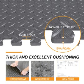 TCE AUPM002GY Interlocking Foam Mat Protective Exercise Workout Puzzle Floor Mat Tiles for Home Gym Equipment - 6 Pieces, 24 Square feet, Gray